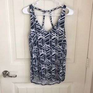Blue and white tribal print strappy tank